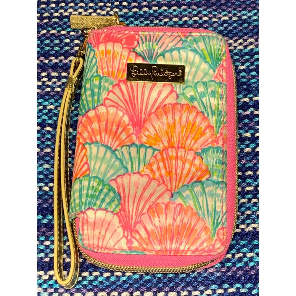 Lilly Pulitzer 90216 Tiki Palm Pink Multi Card ID Smart Phone Wristlet Wallet